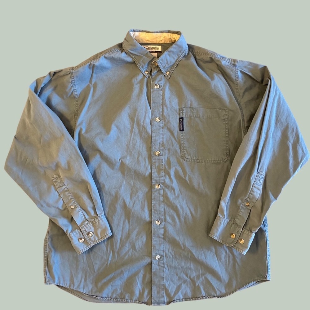Columbia Sportswear Mens Large Blue Gray Long Sleeve Button Down Cotton Shirt L